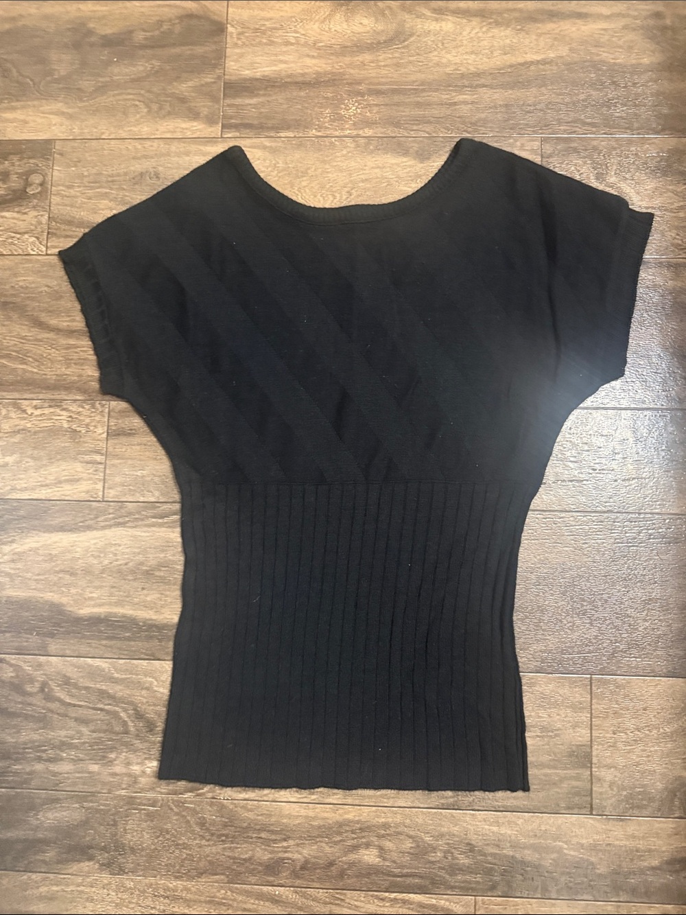 Women's Black Ribbed Waist-Defining Knit Tunic Top
